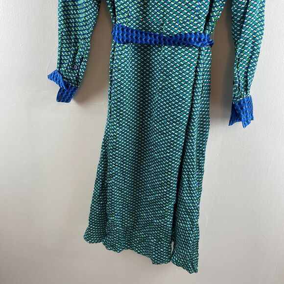 Boden NWT Kate Satin Green Geo Daze Long Sleeve Midi Shirt Dress Size 12 Office - Picture 7 of 16